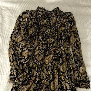 Long sleeve gold metallic paisley mini Bloomingdales Aqua dress . Gr8 condition